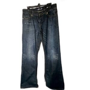 Seven denim jeans lightly distressed size 34x32 embroidered pocket bootcut